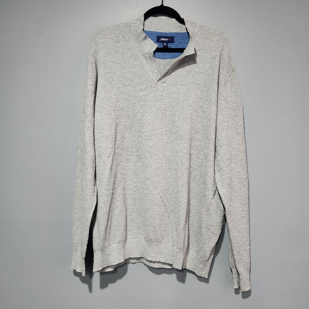 Johnnie-O Light Gray Belmore Sweater with Split V-neck
